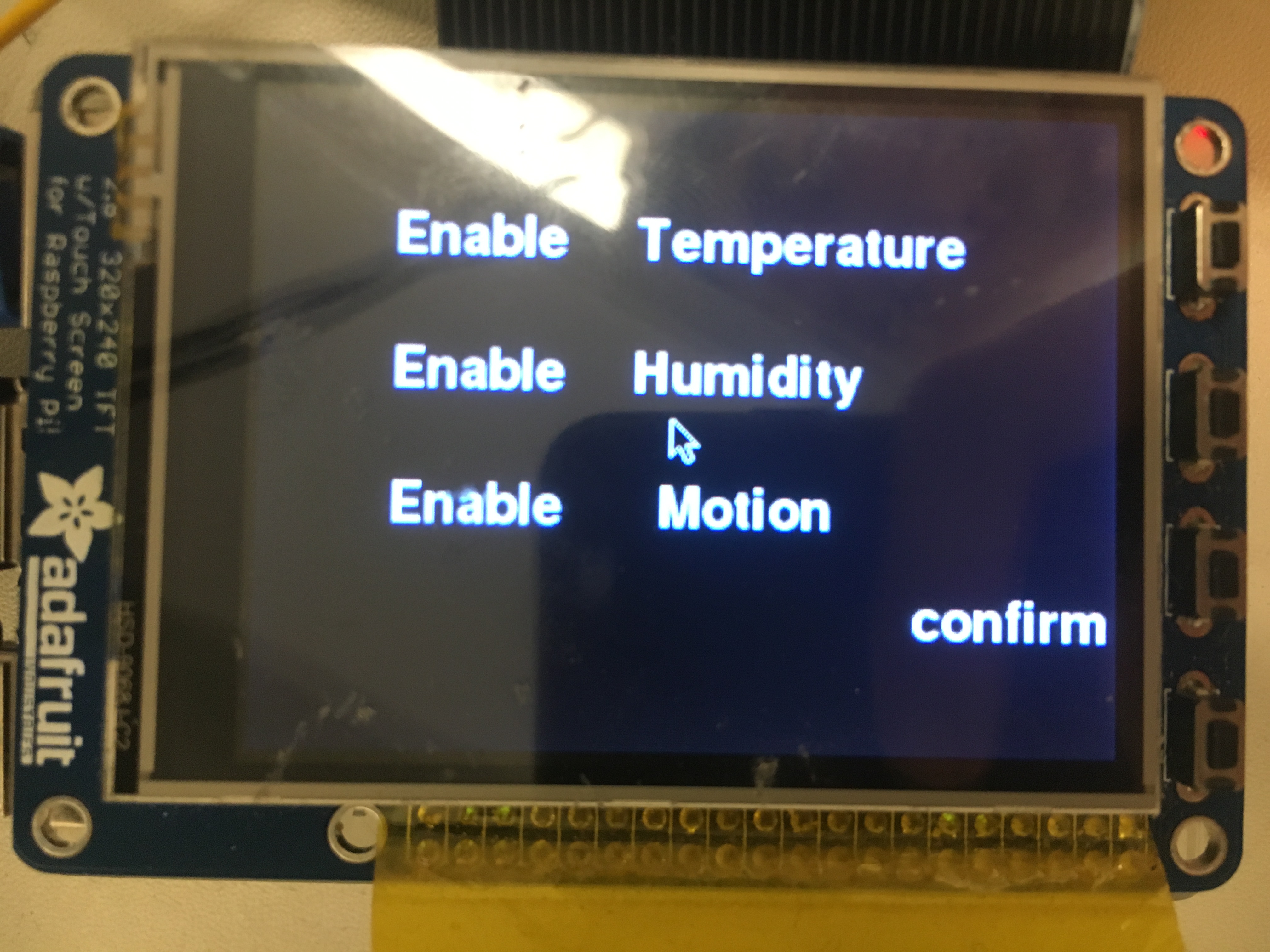 Sensor Setting Menu UI<br/>(Visible Mouse To Show Functionality)