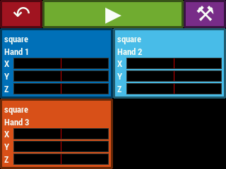 Play screen for three voices under the control of three hands