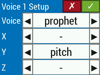 voice setup menu with only one control axis set to control an audio effect