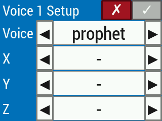 voice setup menu with all control axes set to control nothing