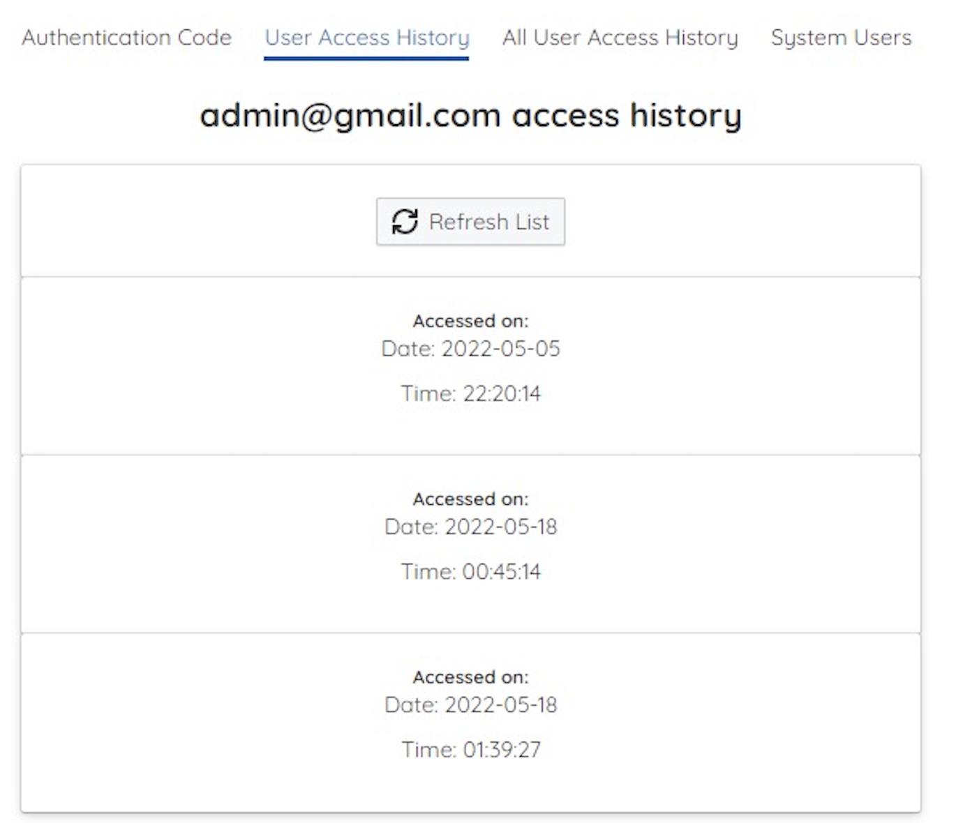 Administrator Can Access User History