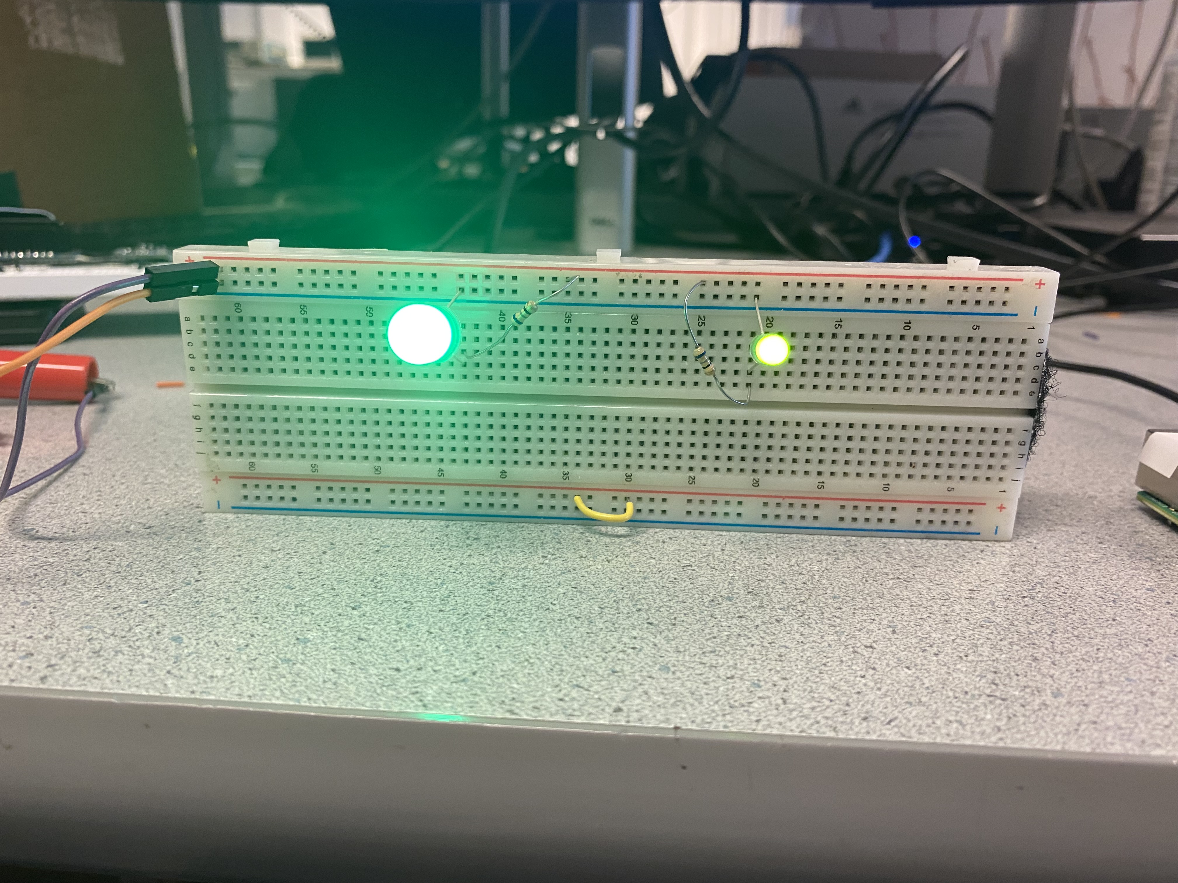 Comparing the brighter new light (left) to the weaker old light (right)